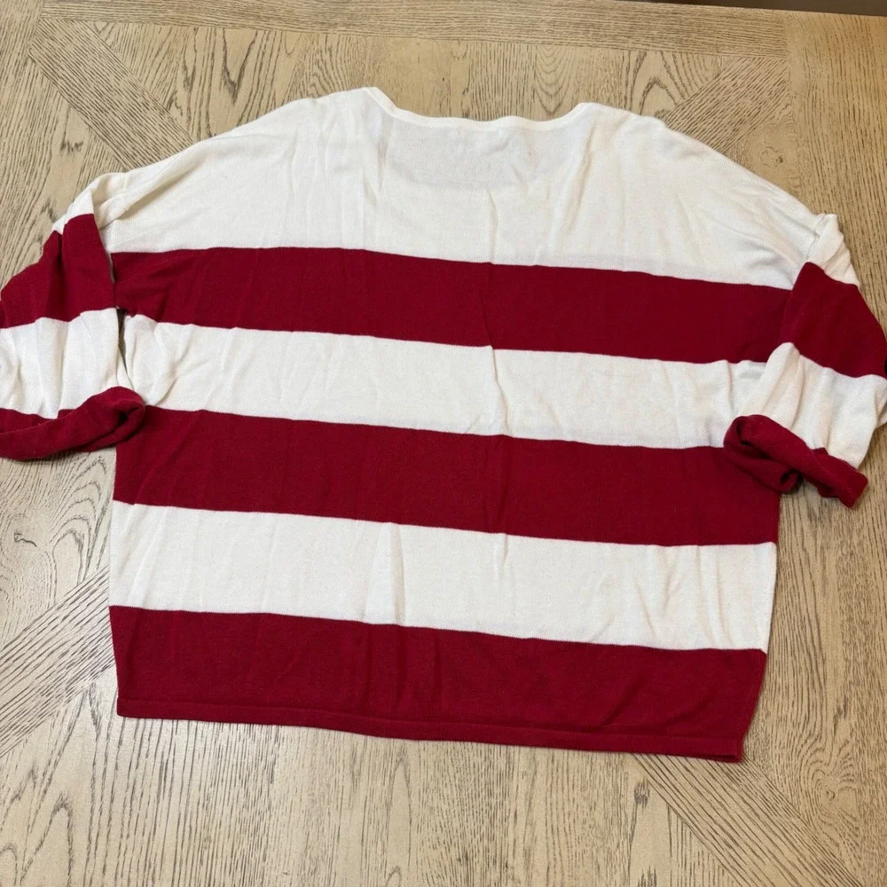 Gap Women Large Red White Striped Crew Neck‎ Long Sleeve Sweater